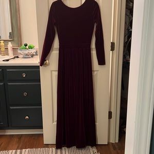 Custom Burgundy Velvet Deep V Back Holiday Gown